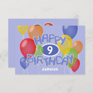 Carte gâteau d'anniversaire bleu heureux avec ballons