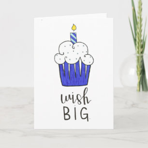 Carte gâteau d'anniversaire calligraphie bleu écriture m
