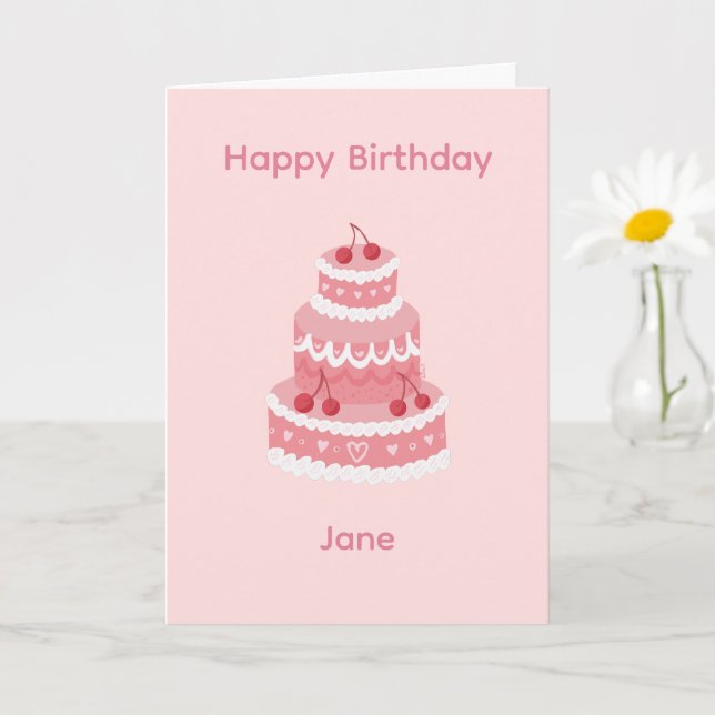 Carte Gâteau d'anniversaire Cerise Rose (Petite plante)