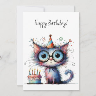 Carte Gâteau d'anniversaire chapeau de fête de chat fant