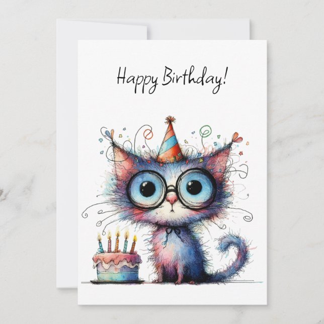 Carte Gâteau d'anniversaire chapeau de fête de chat fant (Devant)