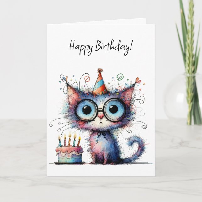 Carte Gâteau d'anniversaire chapeau de fête de chat fant (Devant)