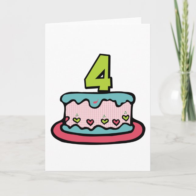 Carte Gâteau d'anniversaire de 4 ans (Devant)