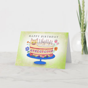 Carte Gâteau d'anniversaire de chat drôle et étrange Tex