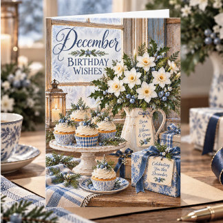 Carte Gâteau d'anniversaire de décembre Fleur d'annivers