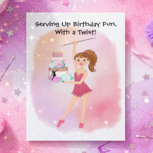 Carte Gâteau d'anniversaire de fille qui fait tournoyer