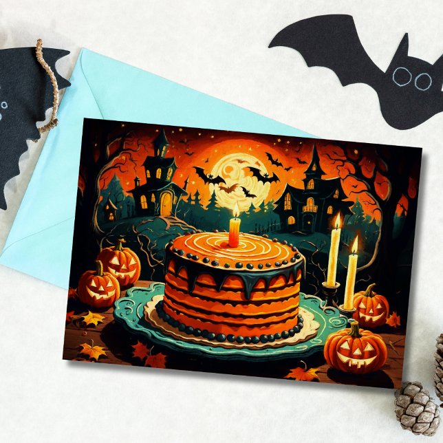 Carte Gâteau d'anniversaire de maison hantée d'Halloween (Créateur téléchargé)