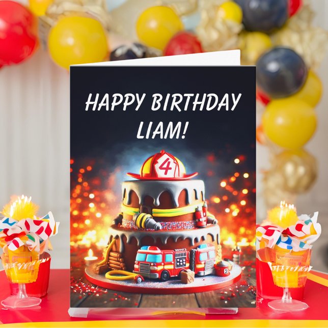 Carte Gâteau d'anniversaire de pompier personnalisé selo (Créateur téléchargé)