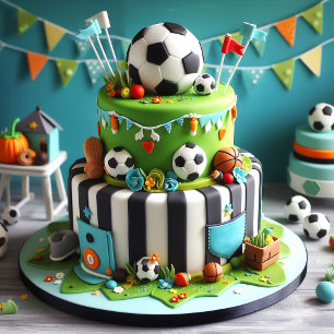 Carte Gâteau d'anniversaire décoré de football pour enfa