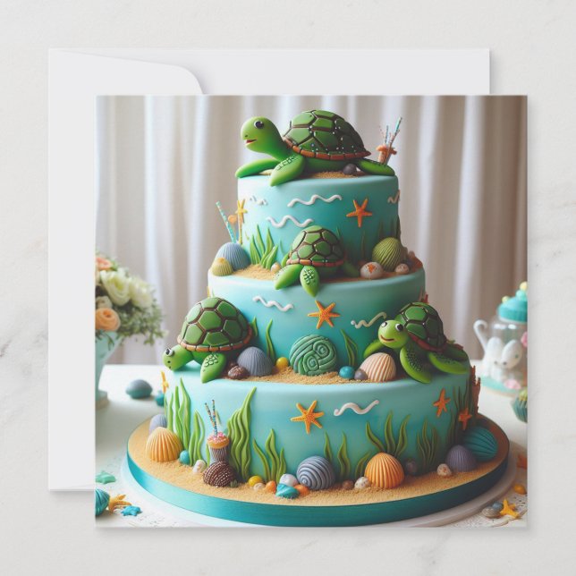 CARTE GÂTEAU D'ANNIVERSAIRE DÉCORÉ THÉMATIQUE TORTUES MI (Devant)