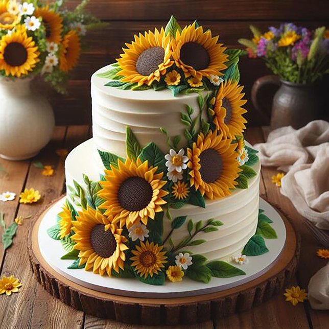 CARTE GÂTEAU D'ANNIVERSAIRE DÉCORÉE FESTIVE SUNFLOWER (Créateur téléchargé)