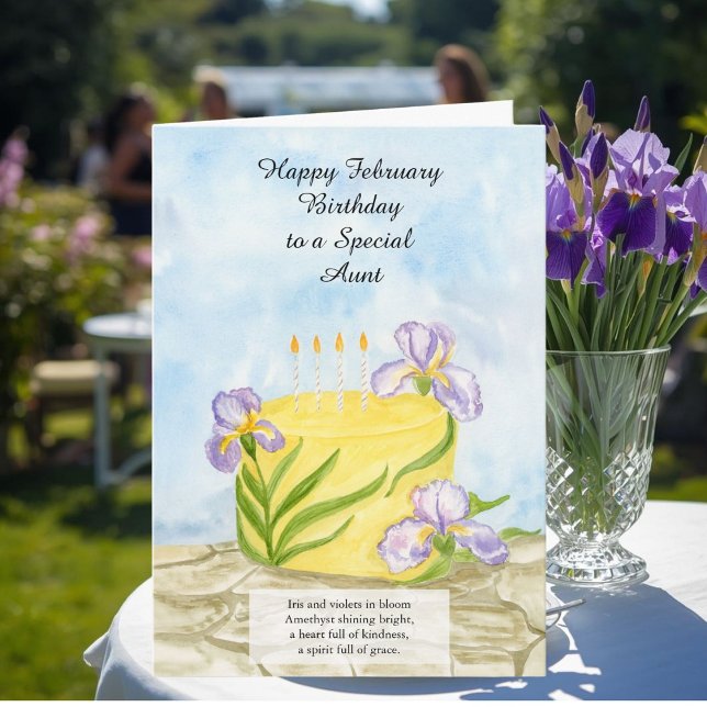 Carte Gâteau d'anniversaire des iris de février de tante (Créateur téléchargé)