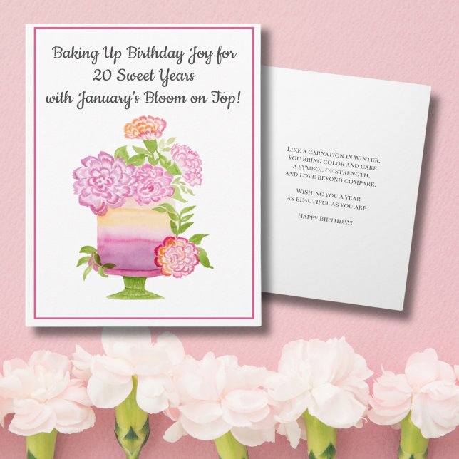 Carte Gâteau d'anniversaire du 20 janvier Carnations vio (Créateur téléchargé)