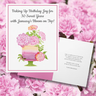 Carte Gâteau d'anniversaire du 30 janvier Carnations vio
