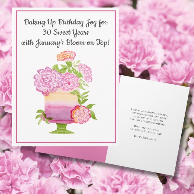 Carte Gâteau d'anniversaire du 30 janvier Carnations vio (Créateur téléchargé)