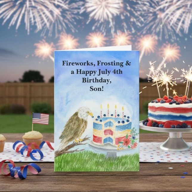 Carte Gâteau d'anniversaire du 4 juillet avec un pygargu (Créateur téléchargé)