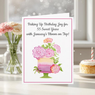 Carte Gâteau d'anniversaire du 55 janvier Carnations vio