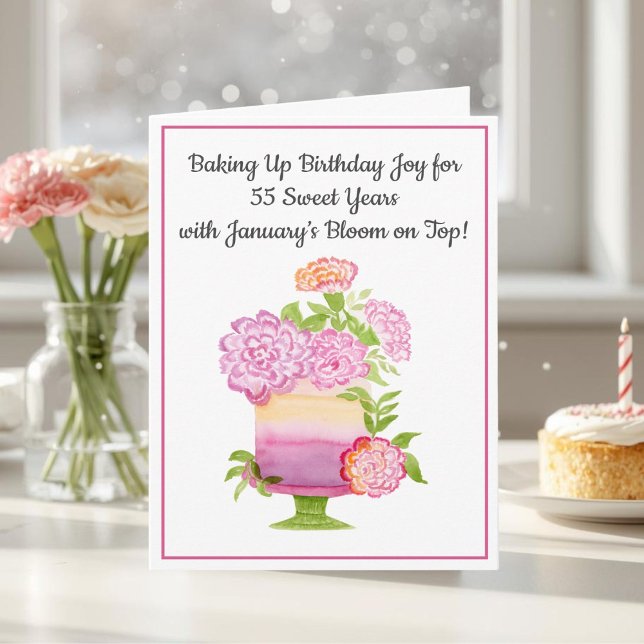 Carte Gâteau d'anniversaire du 55 janvier Carnations vio (Créateur téléchargé)