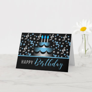 Carte Gâteau d'anniversaire en bleu et argent