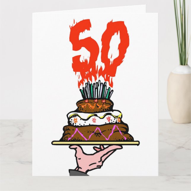 Carte Gâteau d'anniversaire en feu avec 50 bougies (Devant)