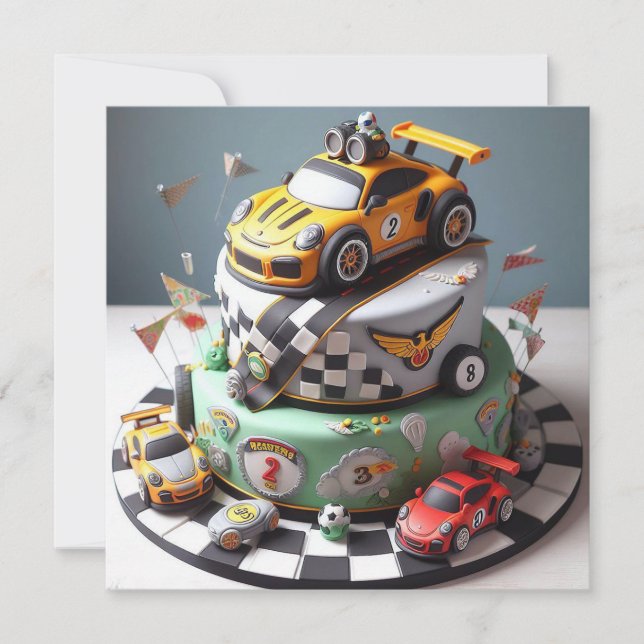 CARTE GÂTEAU D'ANNIVERSAIRE ENFANTS THÈME VOITURE DE COU (Devant)