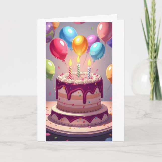Carte Gâteau d'anniversaire et ballons  (Devant)
