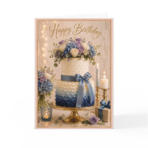 Gâteau d'anniversaire floral ombré bleu élégant