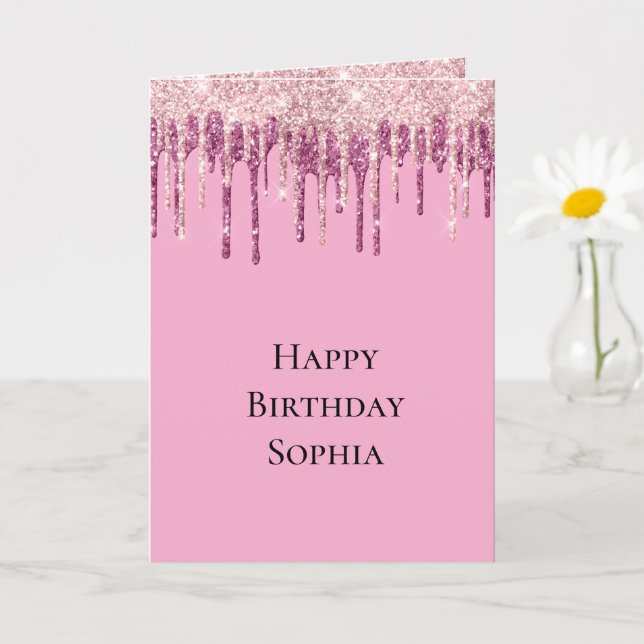 Carte Gâteau d'anniversaire Glitter Drips Crème Glacée R (Petite plante)