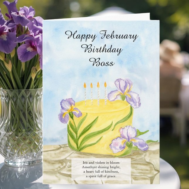 Carte Gâteau d'anniversaire Iris de février Boss heureux (Créateur téléchargé)