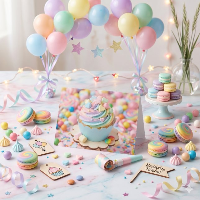 Carte Gâteau d'anniversaire Licorne Arc-en-ciel Pastel (Créateur téléchargé)