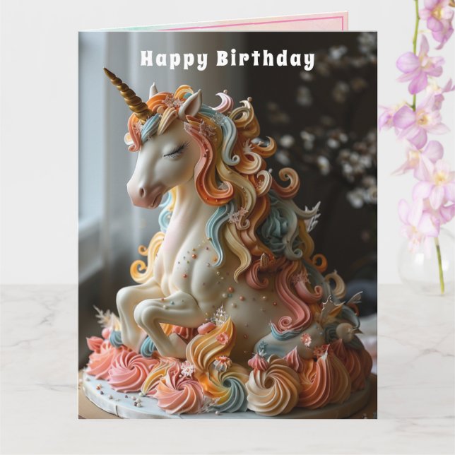 Carte Gâteau d'anniversaire Licorne Corne Dorée (Orchidée)