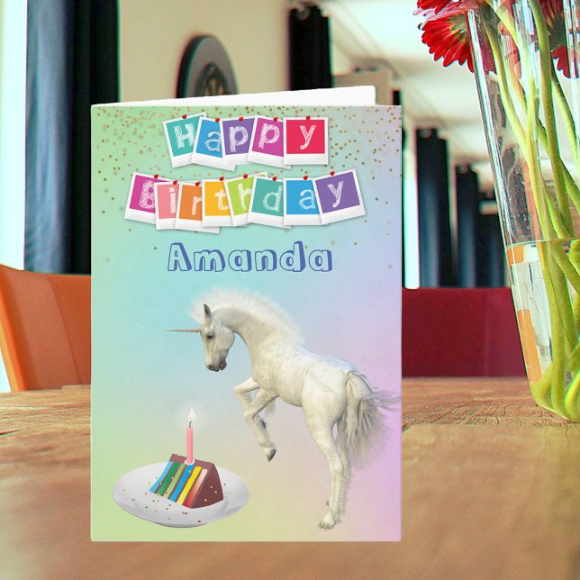 Carte Gâteau d'anniversaire licorne personnalisé Joyeux  (Créateur téléchargé)