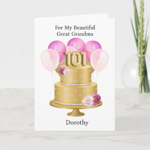 Carte Gâteau d'anniversaire personnalisé rose et or 101