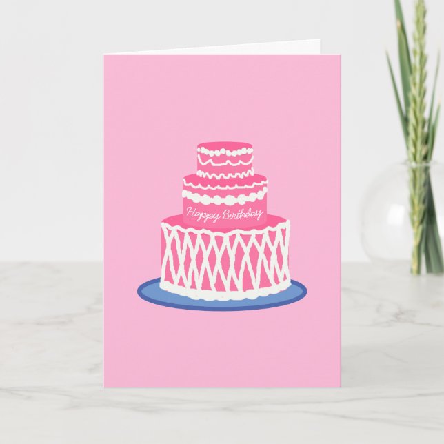 Carte Gâteau d'anniversaire rose (Devant)