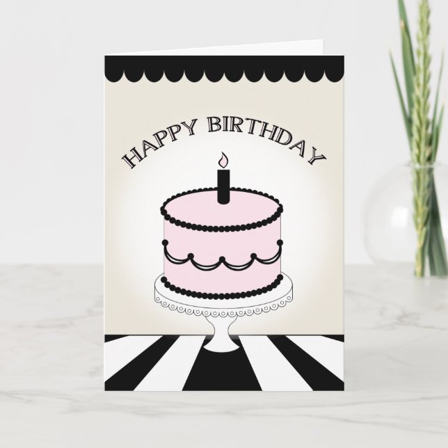 Carte Gâteau d'anniversaire rose et noir / Stripes (Devant)