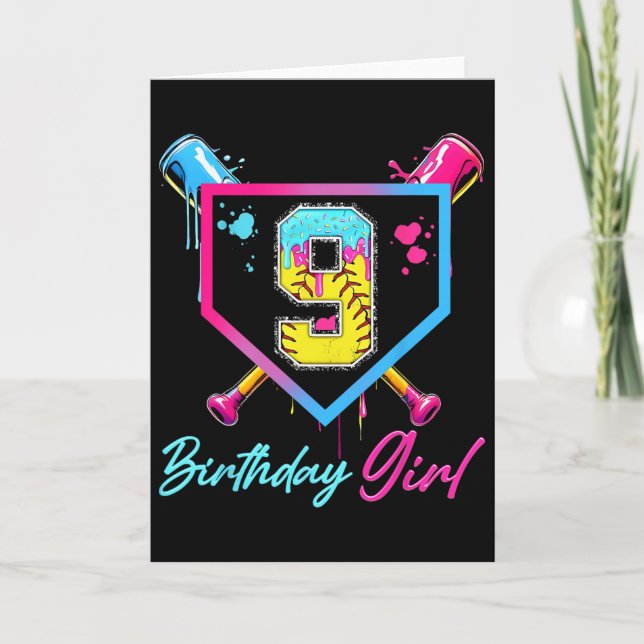 Carte Gâteau de 9e anniversaire avec glace molle qui cou (Devant)