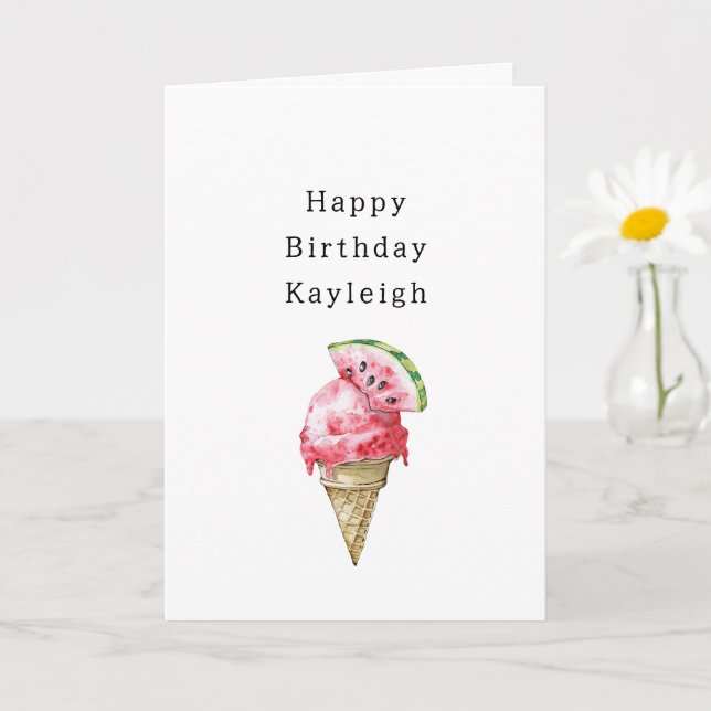 Carte Gâteau de glace à la pastèque pour anniversaire (Petite plante)