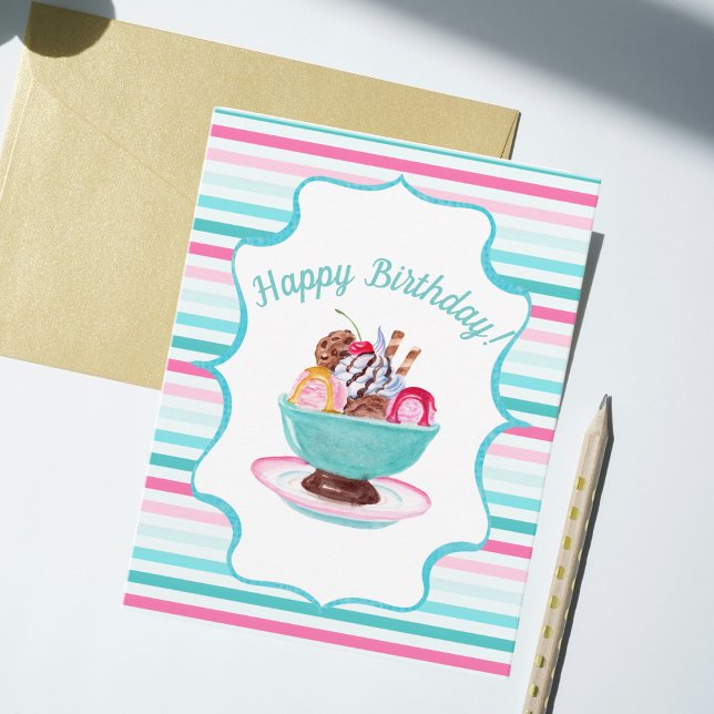 Carte Gâteau de glace à l'aquarelle Anniversaire (Créateur téléchargé)