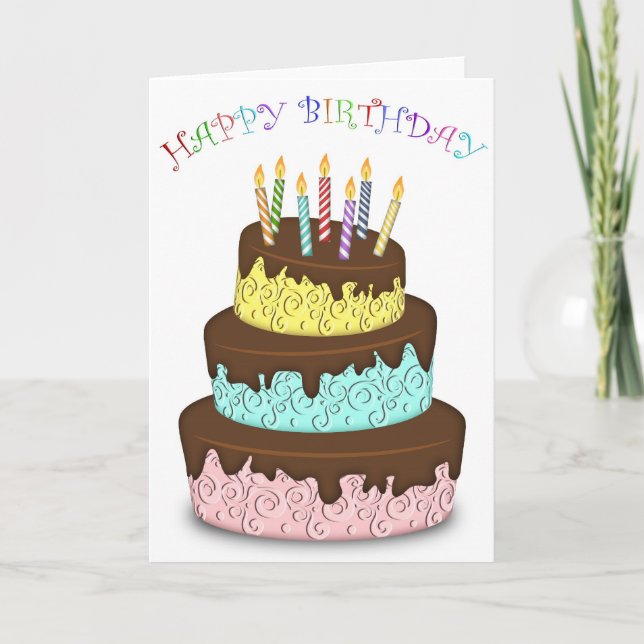 Carte Gâteau de joyeux anniversaire avec des bougies (Devant)
