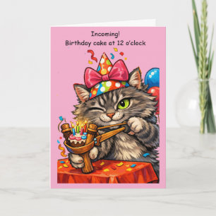 Carte Gâteau de lance-pierre pour chat Idée cadeau drôle
