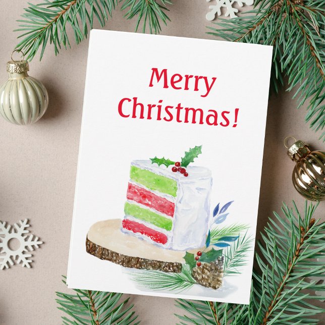 Carte Gâteau de Noël aquarelle Joyeux Noël (A festive Christmas cake as your holiday card!  )