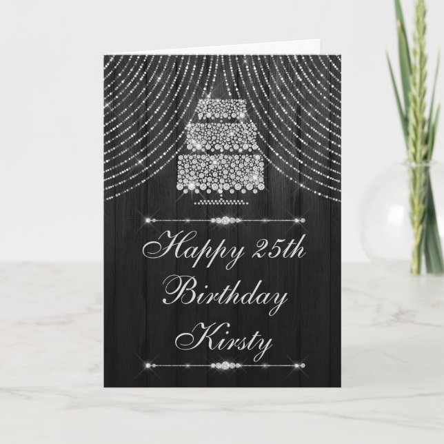 Carte Gâteau de rideau en diamant noir argent Anniversai (Devant)