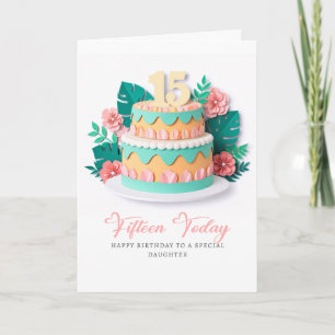 Carte Gâteau découpé en papier pastel pour les 15 ans
