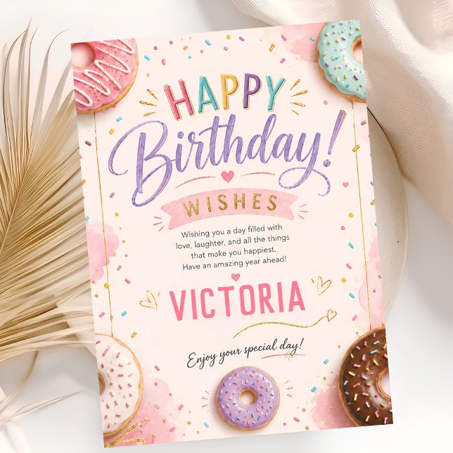 Carte Gâteau Donut Rose Deux Douce Anniversaire (Créateur téléchargé)