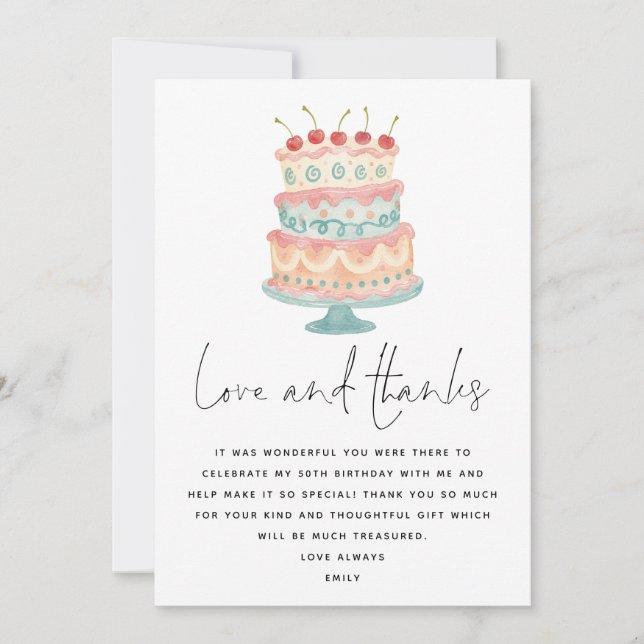 Carte Gâteau Fantaisiste Script 50e Anniversaire Merci (Devant)