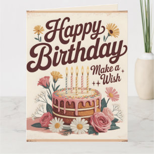 Carte Gâteau Floral Vintage "Joyeux Anniversaire - Fais 