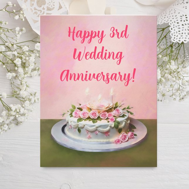 Carte Gâteau joyeux 3e anniversaire de mariage (Exquisite Edible Flowers: Perfect for Celebrating Milestones and Cherished Moments!)