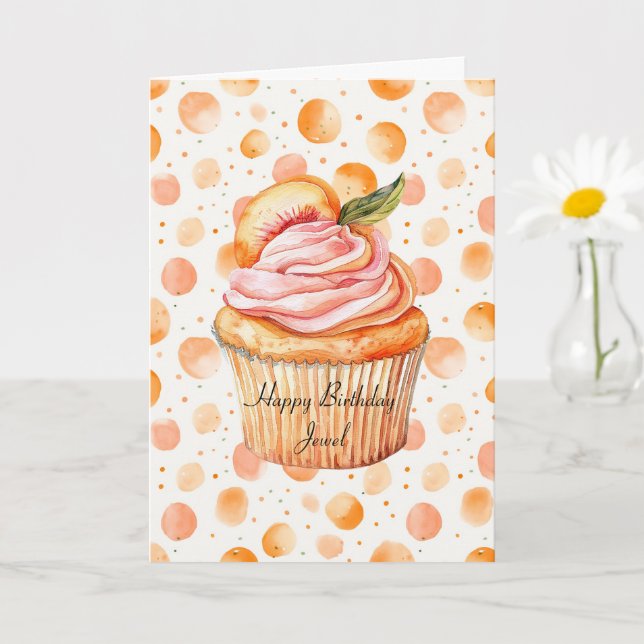 Carte Gâteau Peach Cupcake Points Fantaisistes Anniversa (Petite plante)