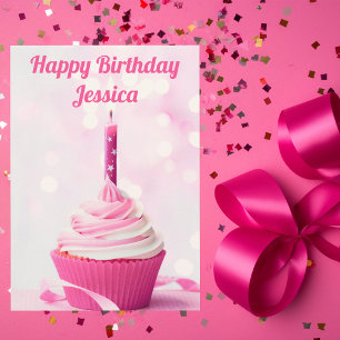 Carte Gâteau personnalisé rose mignon Joyeux Anniversair