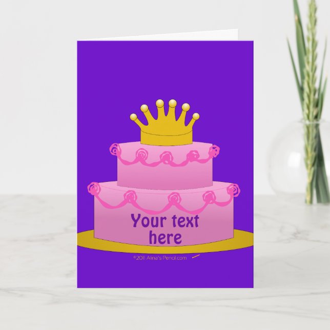 Carte Gâteau Rose Avec Couronne Anniversaire (Devant)